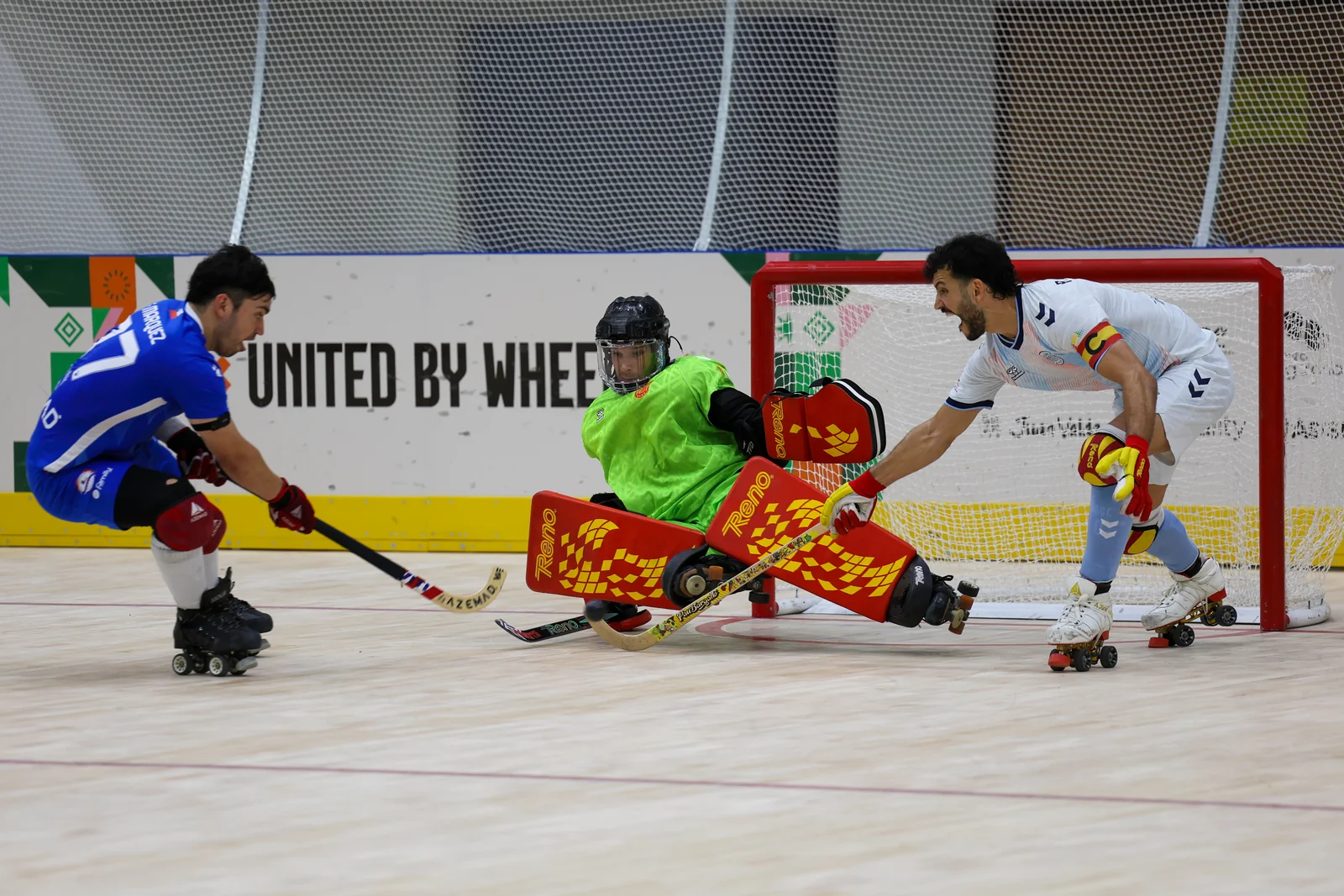 El portero de España durante el partido de hockey patines frente a Chile