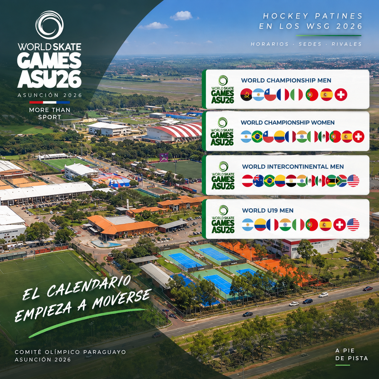Calendario de hockey patines de los World Skate Games Asunción 2026
